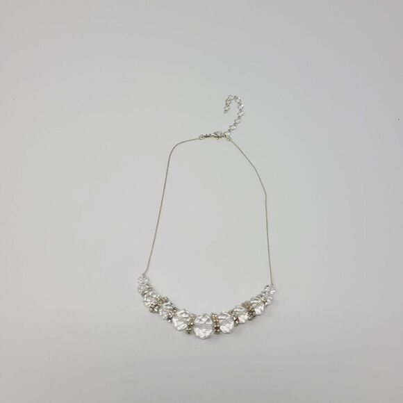Silver Tone Chain Floating Crystal Rhinestone Washer Opera Necklace Cocktail - Picture 9 of 14
